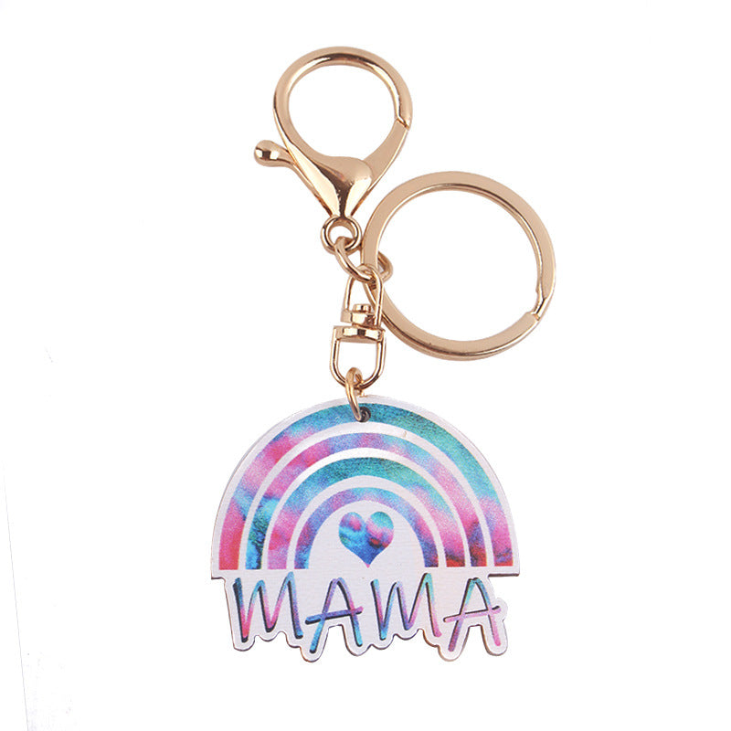 Wholesale Mother's Day Western Rainbow Wooden Keychains